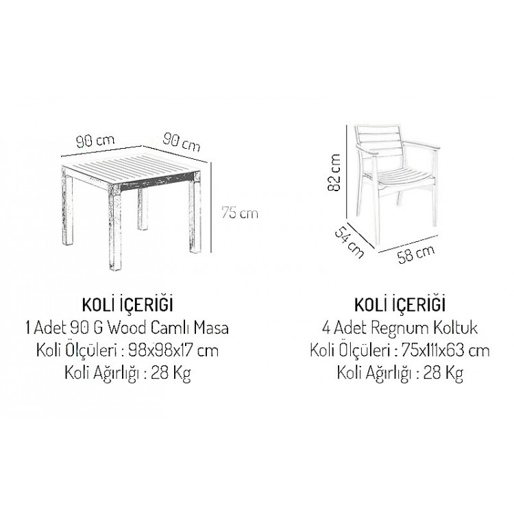 Oslo Masa sandalye takımı beyaz Krem 90x90