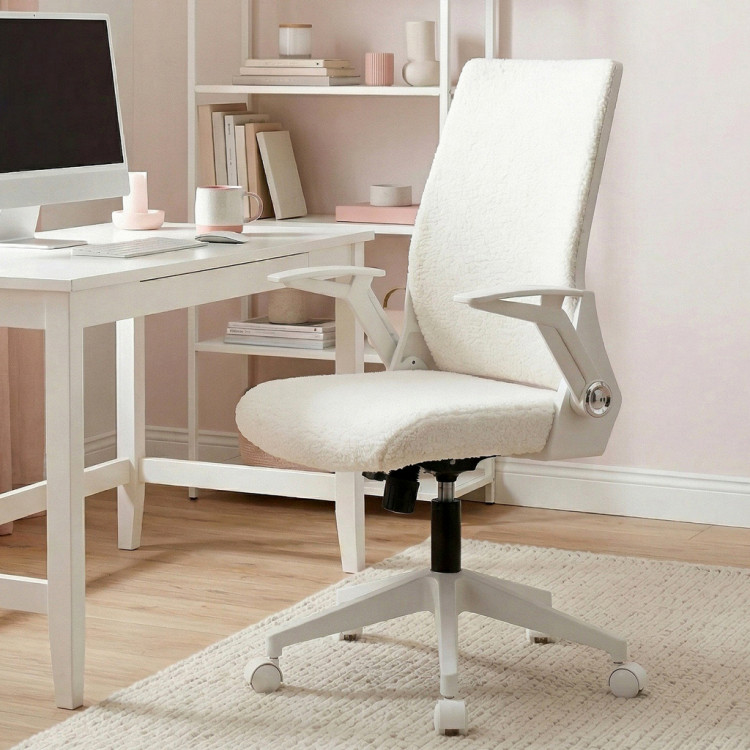 Alis Beyaz Plastik Ayaklı Hareketli Kollu Çalışma Koltuğu Ve Ofis Koltuğu (Beyaz Welsoft Kumaş)