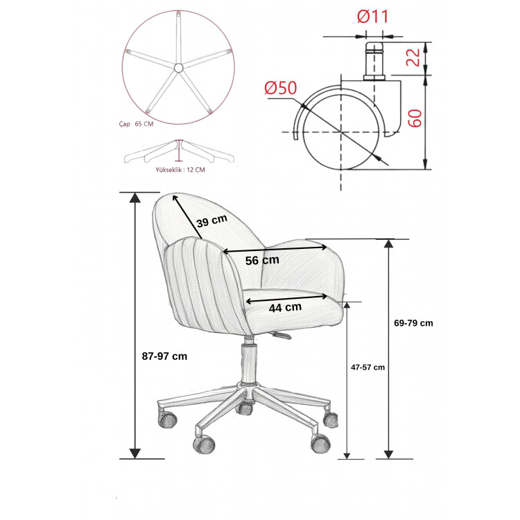 Bellasoft Çalışma Koltuğu Gri Peluş Kumaş