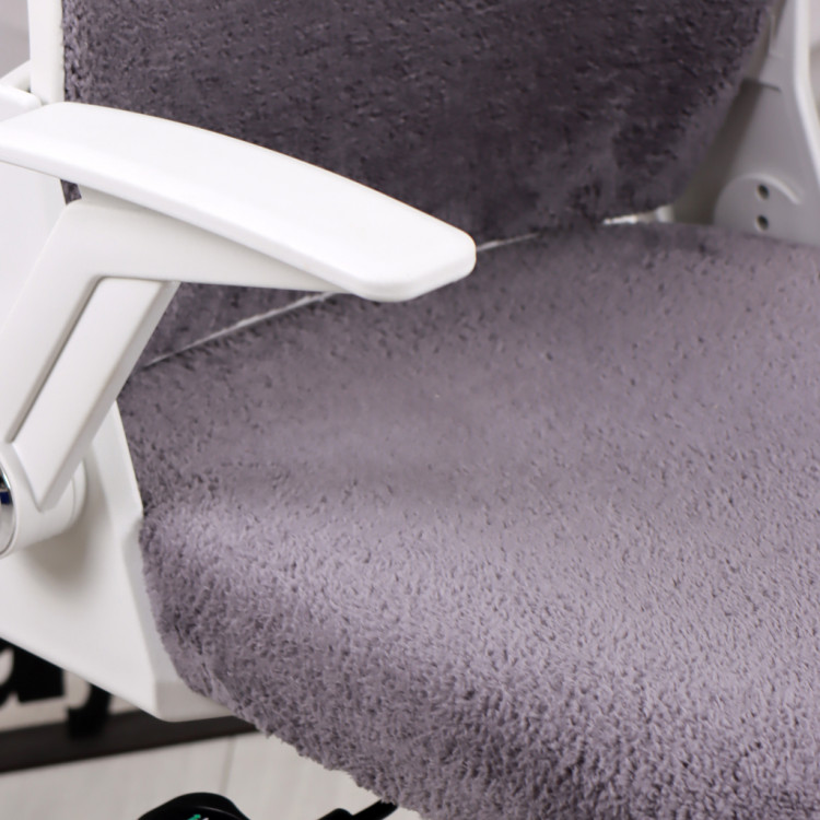 Alis Beyaz Plastik Ayaklı Hareketli Kollu Çalışma Koltuğu Ve Ofis Koltuğu (Gri  Welsoft Kumaş)