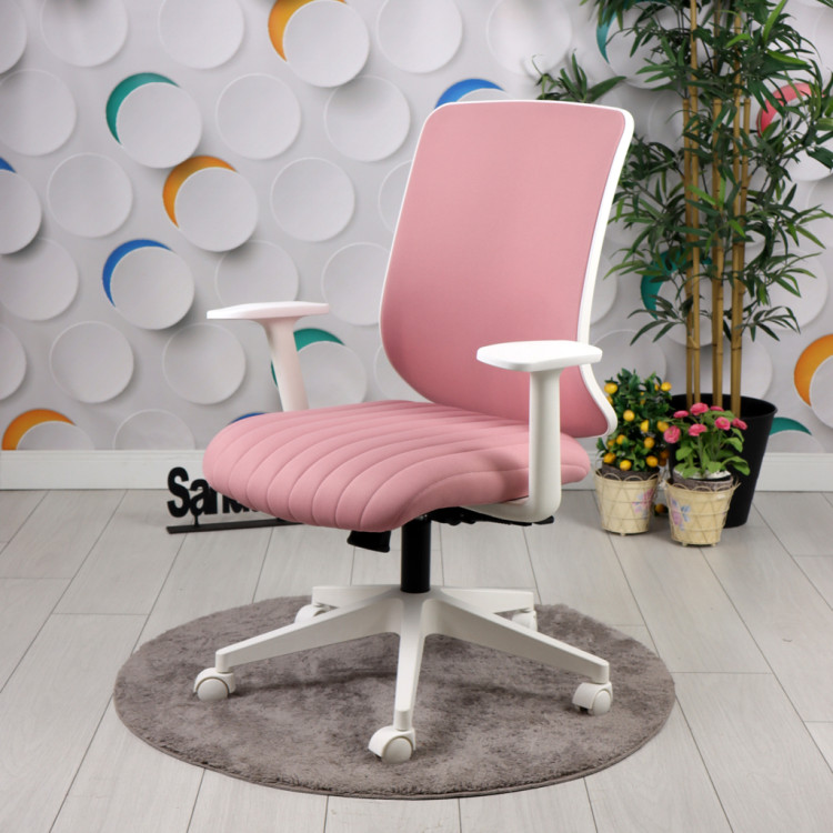 Tokyo Beyaz Plastik Ayaklı Çalışma Ve Ofis Koltuğu (Pembe Lakos Kumaş)