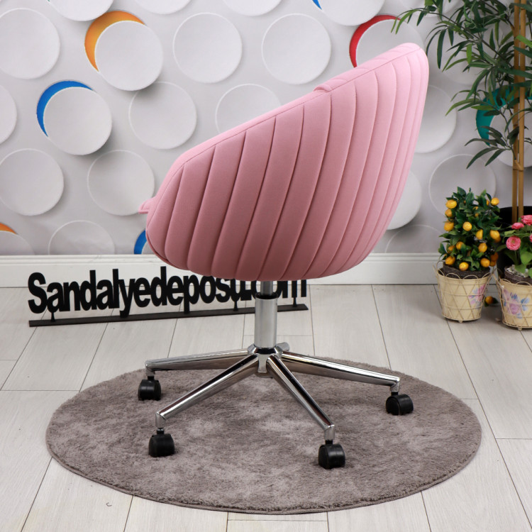 İstiridye krom Ayaklı Çalışma Koltuğu (Pembe Lakos Kumaş)
