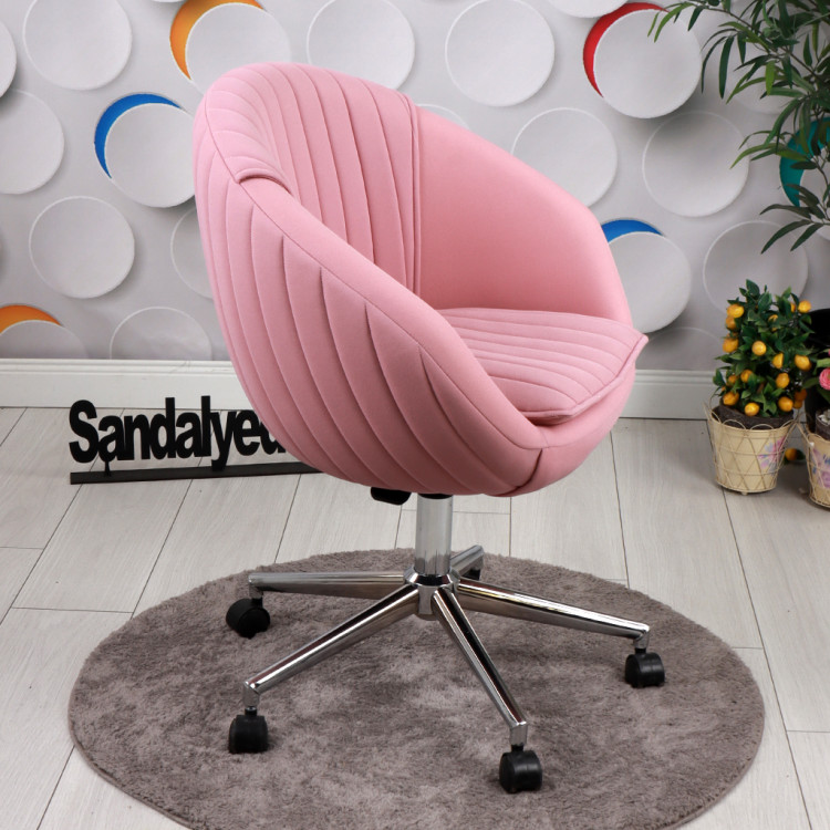 İstiridye krom Ayaklı Çalışma Koltuğu (Pembe Lakos Kumaş)