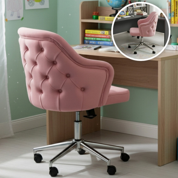 Rose Kapitoneli Çalışma Koltuğu ( Pembe Lakos Kumaş , Krom Ayaklı )