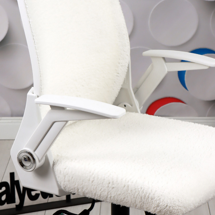 Alis Beyaz Plastik Ayaklı Hareketli Kollu Çalışma Koltuğu Ve Ofis Koltuğu (Beyaz Welsoft Kumaş)