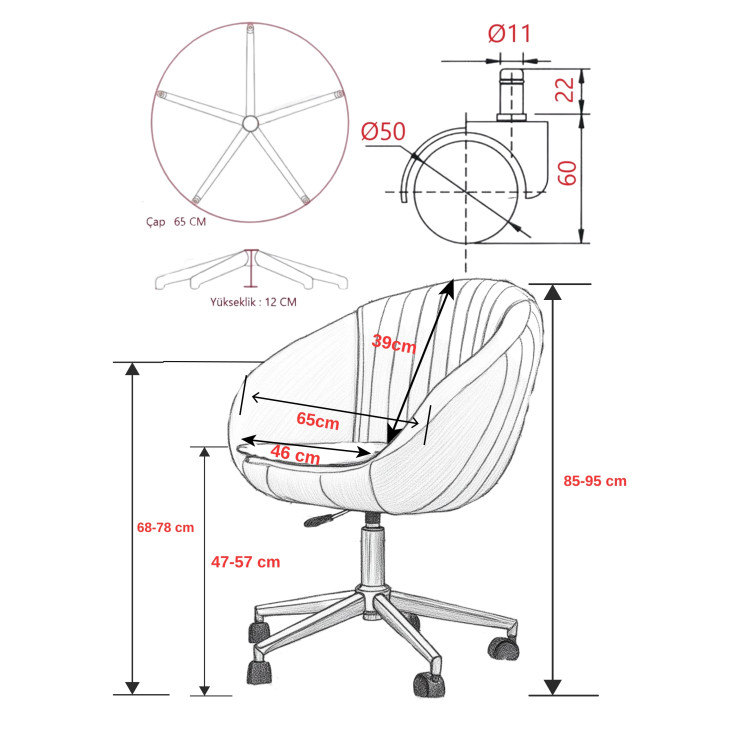 İstiridye Gold Ayaklı Çalışma Koltuğu (Pembe Kumaş)
