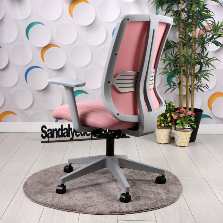 Tokyo Gri Plastik Ayaklı Çalışma Koltuğu (Pembe Lakos Kumaş)