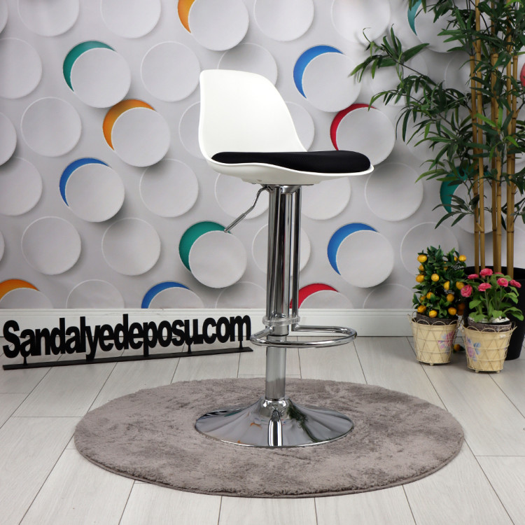 Tesla Krom Ayaklı Bar Sandalyesi (Beyaz Sırt Siyah Minder)