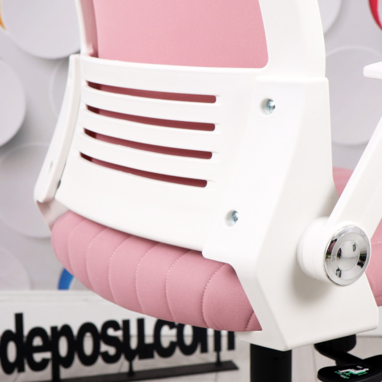 Alis Beyaz Plastik Ayaklı Hareketli Kollu Çalışma Koltuğu (Pembe Lakos Kumaş)