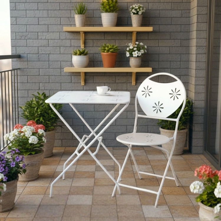 Katlanır Metal Masa Takımı 2+1 (Beyaz)