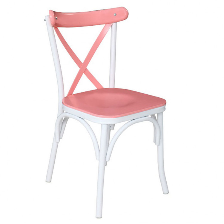 Paris Thonet Metal Sandalye Beyaz Pembe