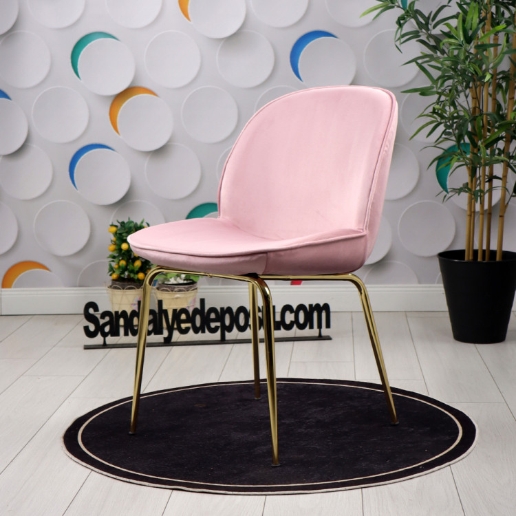 Smart Metal Gold Ayaklı Sandalye(Pembe Baby Face Kumaş)