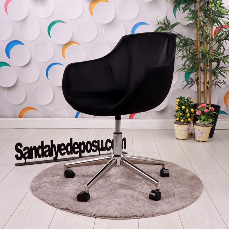 Focus Bilgisayar Ve Çalışma Koltuğu Krom Yıldız Ayaklı Siyah Kumaş