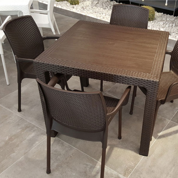 Manyas 90x90 PP Rattan Masa Sandalye Takımı Kahve Camsız