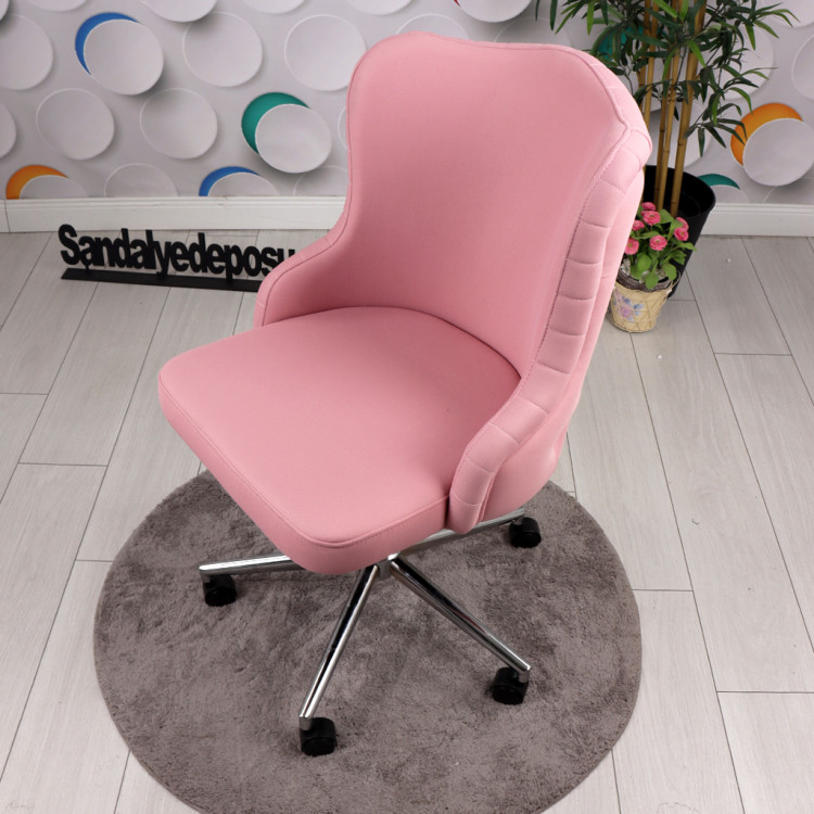 Luna Kapitoneli Çalışma Koltuğu (Pembe Lakos Kumaş, Krom Ayak )