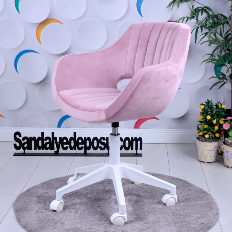 Fiesta Beyaz Plastik Ayaklı Çalışma Koltuğu ( Pembe Babyface Kumaş)
