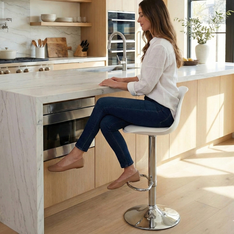 Tesla Krom Ayaklı Bar Sandalyesi (Beyaz Sırt Beyaz Minder)