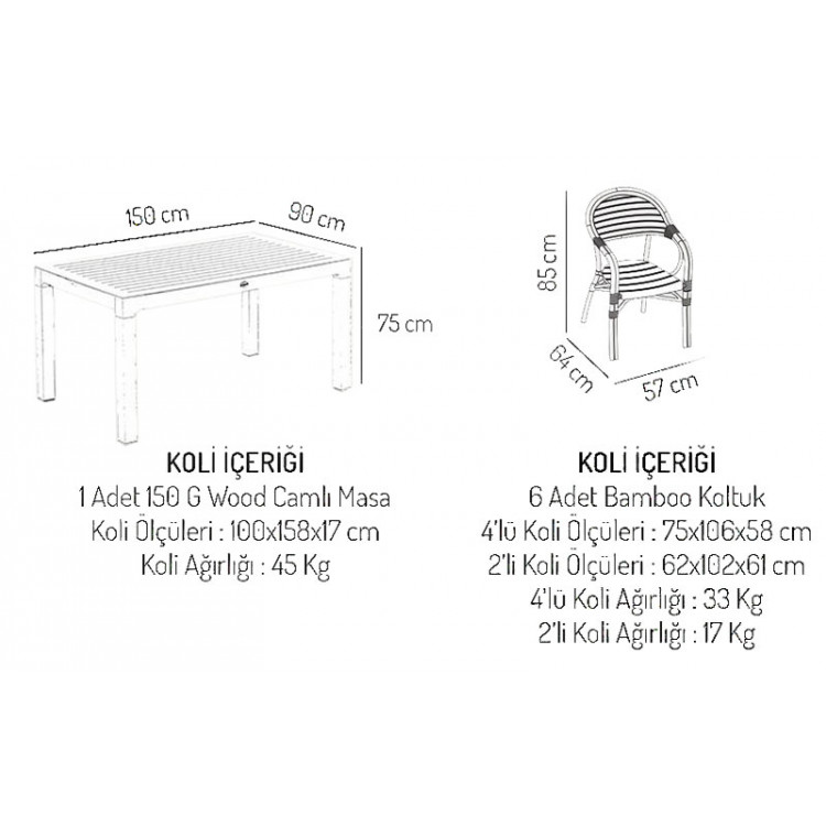 Monreal camlı masa sandalye takımı 150x90