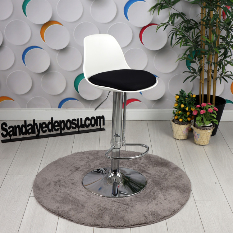 Tesla Krom Ayaklı Bar Sandalyesi (Beyaz Sırt Siyah Minder)