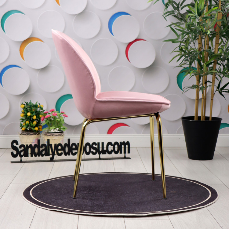 Smart Metal Gold Ayaklı Sandalye(Pembe Baby Face Kumaş)