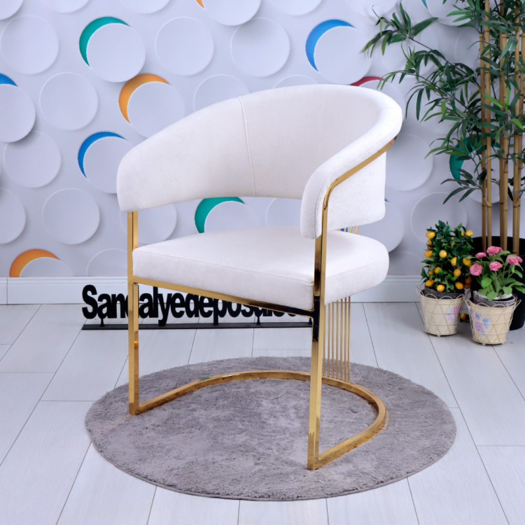 Hyper Gold Kaplama Metal Sandalye Kırık Beyaz