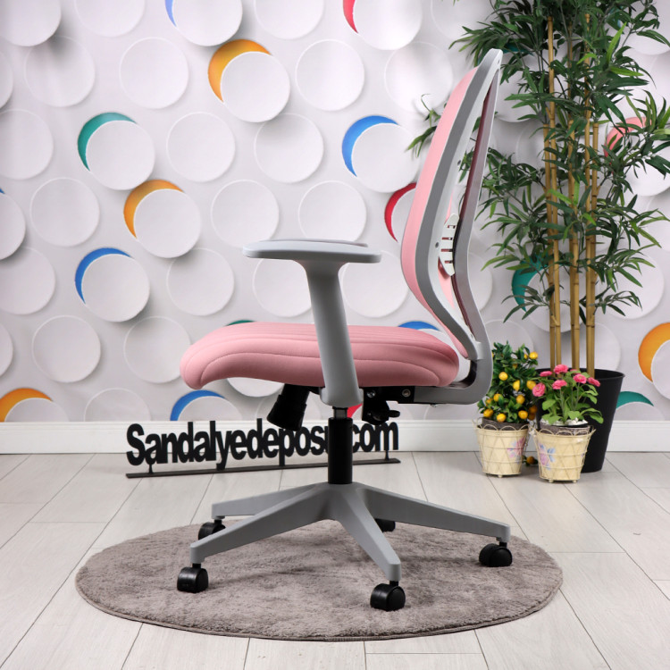 Tokyo Gri Plastik Ayaklı Çalışma Koltuğu (Pembe Lakos Kumaş)