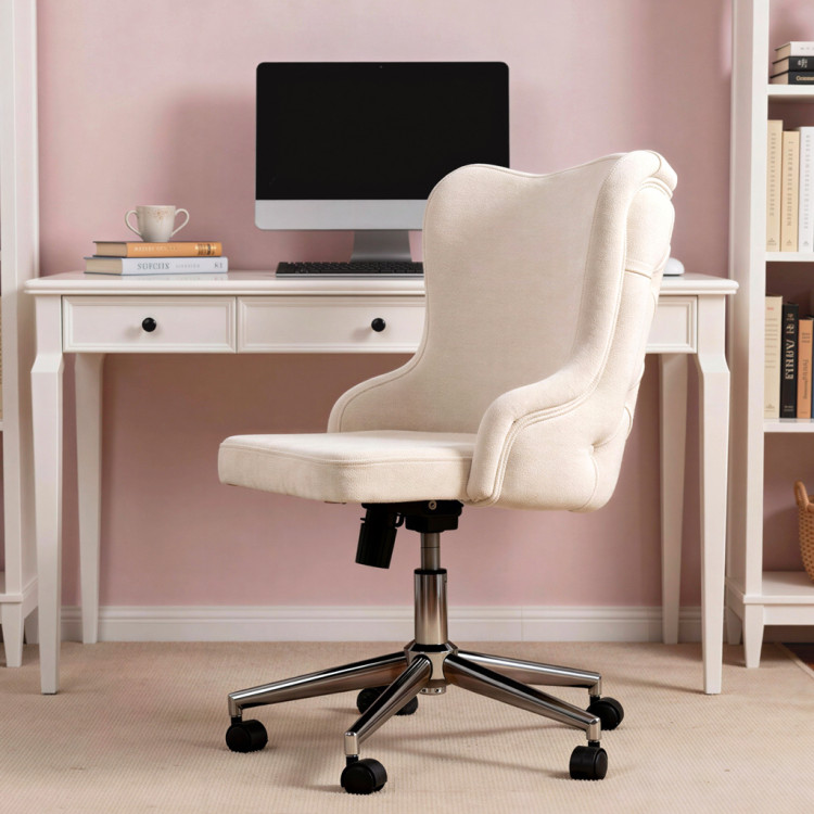 Luna Kapitoneli Çalışma  Koltuğu ( Kırık Beyaz Leke Tutmaz Silinebilir Kumaş  ,Krom Ayak)