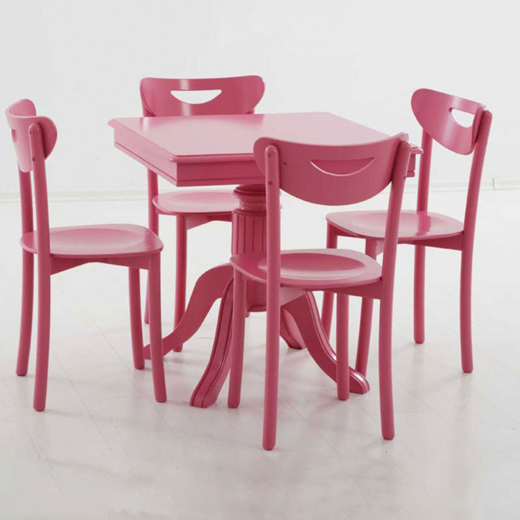 Thonet Sandalye Masa Takımı Dörtlü Pembe