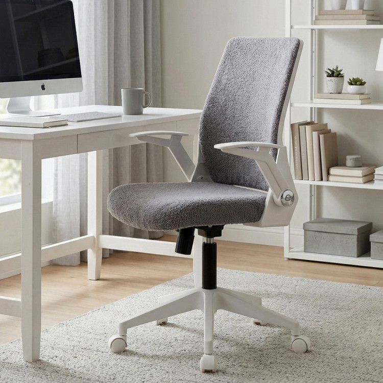 Alis Beyaz Plastik Ayaklı Hareketli Kollu Çalışma Koltuğu Ve Ofis Koltuğu (Gri  Welsoft Kumaş)
