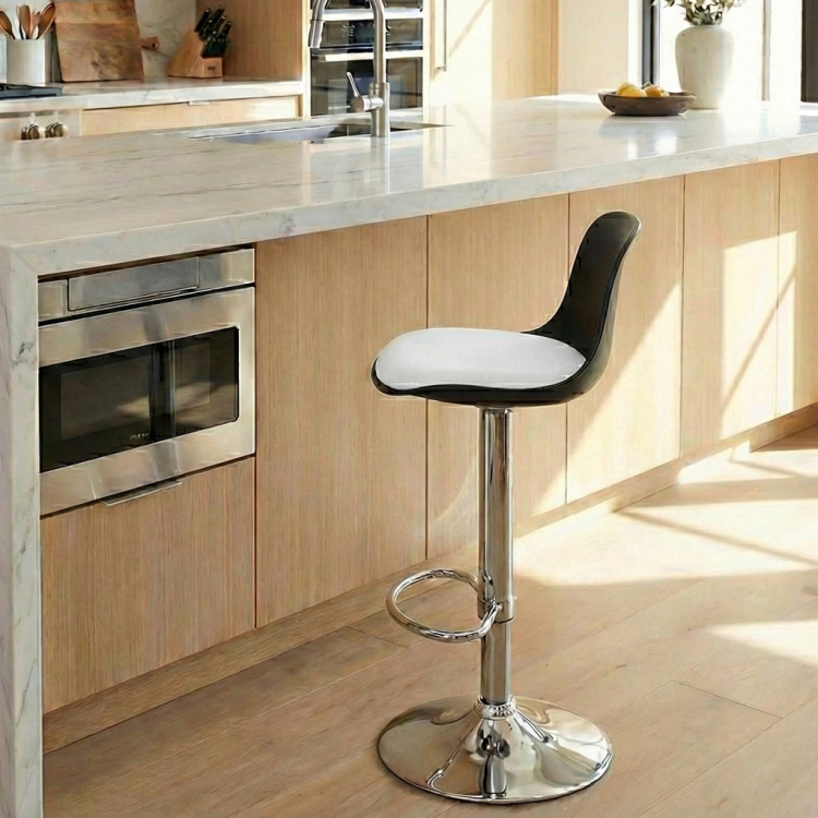 Tesla Krom Ayaklı Bar Sandalyesi (Siyah Sırt Beyaz Minder)