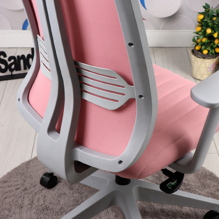 Tokyo Gri Plastik Ayaklı Çalışma Koltuğu (Pembe Lakos Kumaş)
