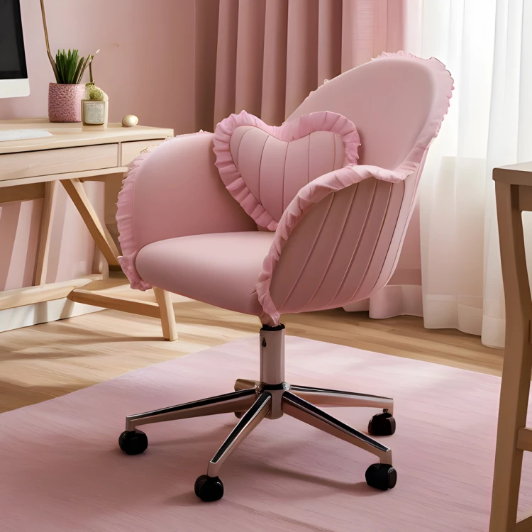 Liliya Krom Ayaklı Çalışma Koltuğu (Pembe Lakos Kumaş)